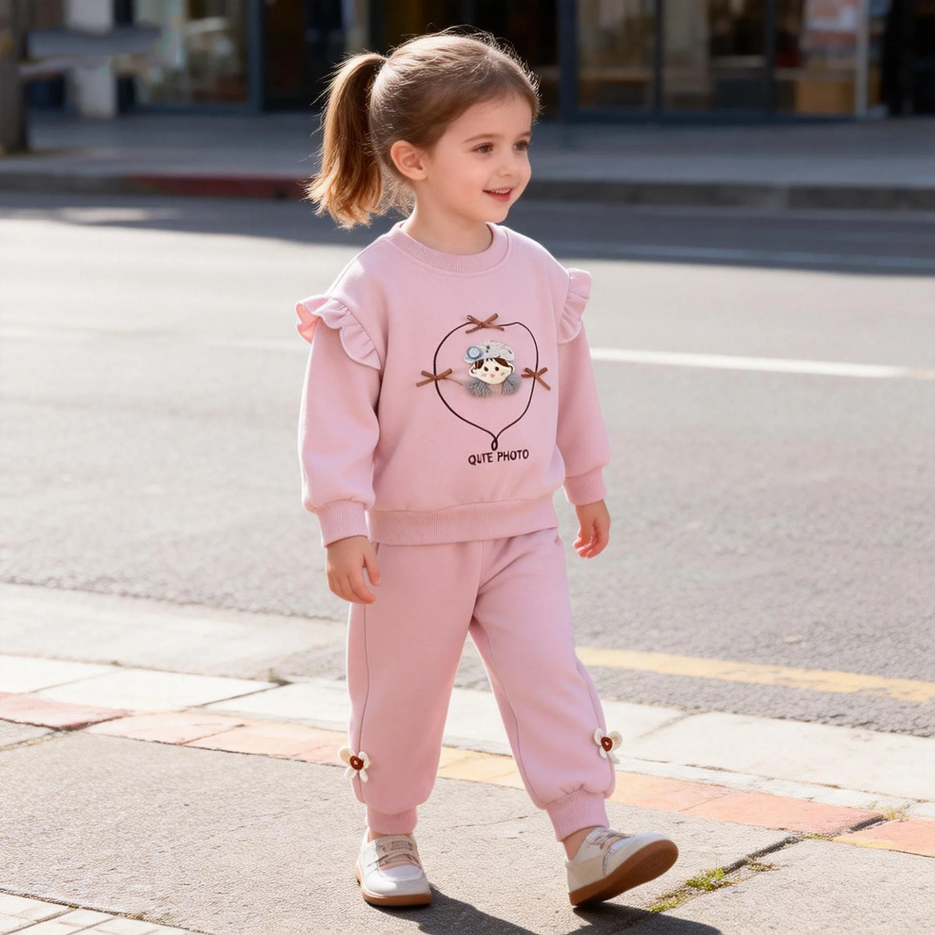 2026 Spring Autumn Girls Two Piece Set Sweet and Lively Look Long Sleeve Style Resist Cool Wind in Spring and Autumn