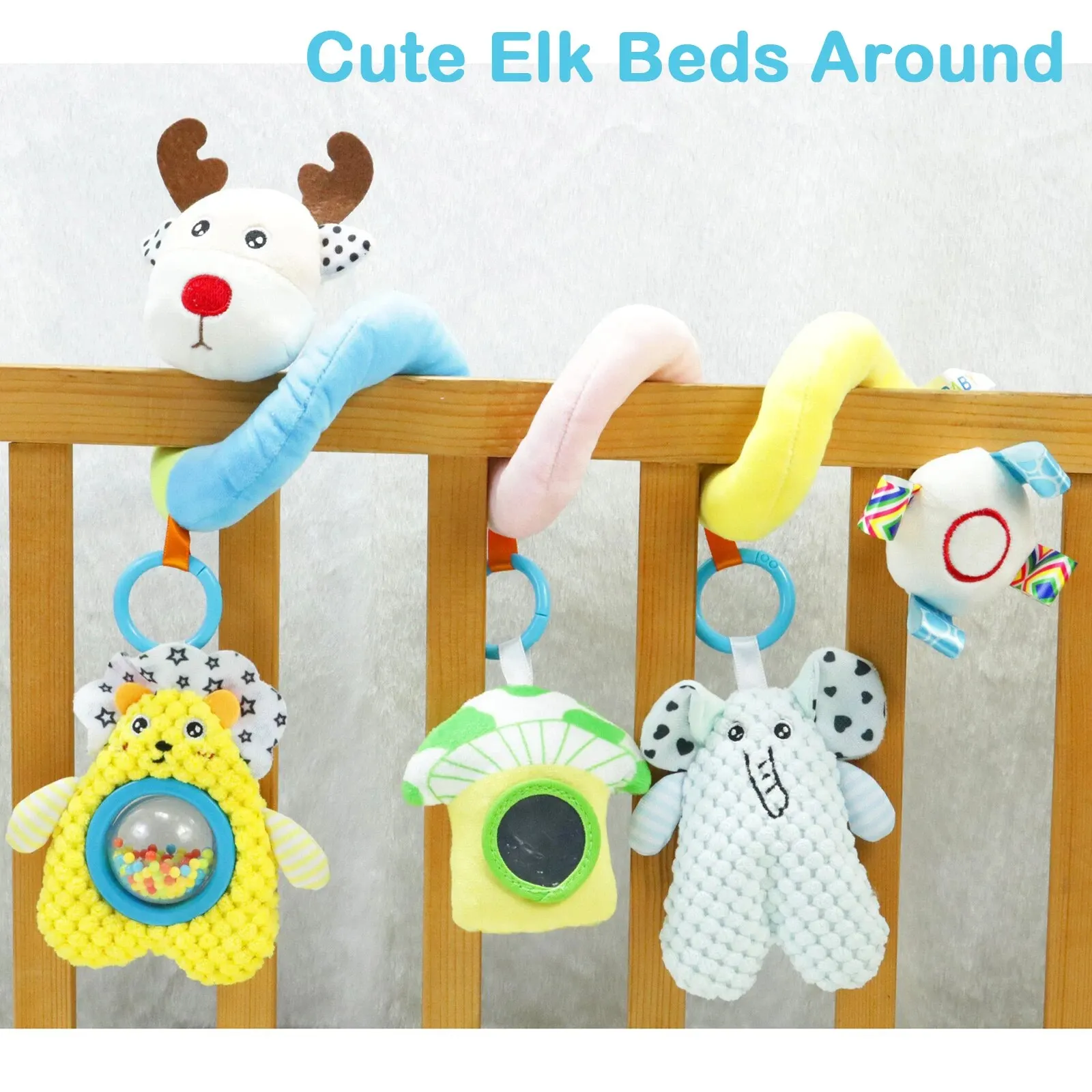 Baby Christmas Elk Bed Around Car Hanging Belt Ring Paper Plush Soothing Neonatal Toy Lathe Hanging Plush Fabric Bed Winding