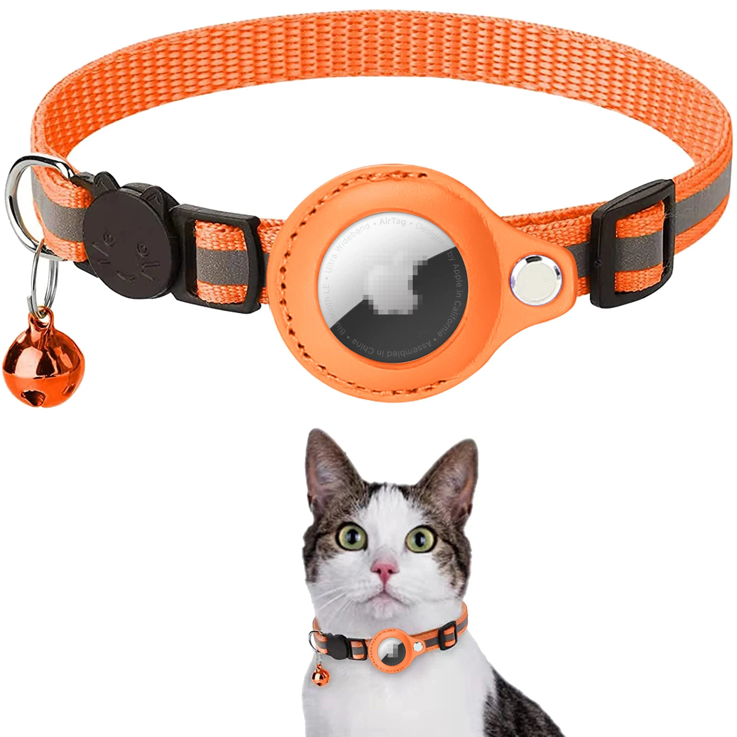 

Wholesale 2022 New Arrival Colorful Anti-Missing Pet Locating Collar Cat Reflective Bell For Orange Case Airtags Cat Collar