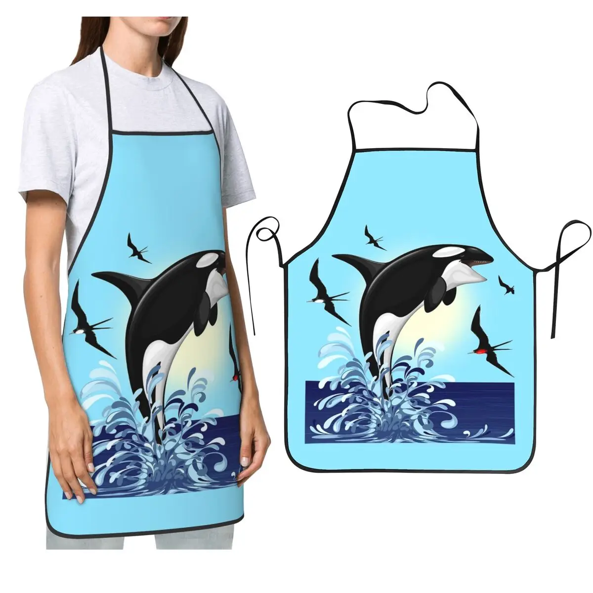 Orca Killer Whale Jumping Out The Ocean Aprons Chef Cooking Baking Tablier Sleeveless Bib Kitchen Cleaning Pinafore