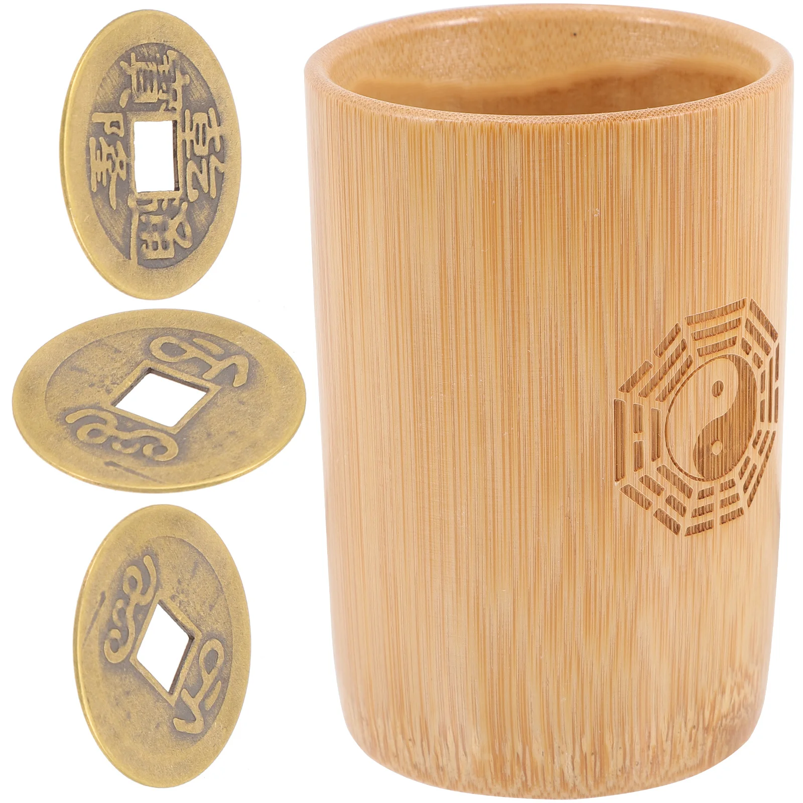 I Ching Divination Bamboo Tube Copper Coins with Pot Game Chinese Style Bucket Prop Fortune-telling