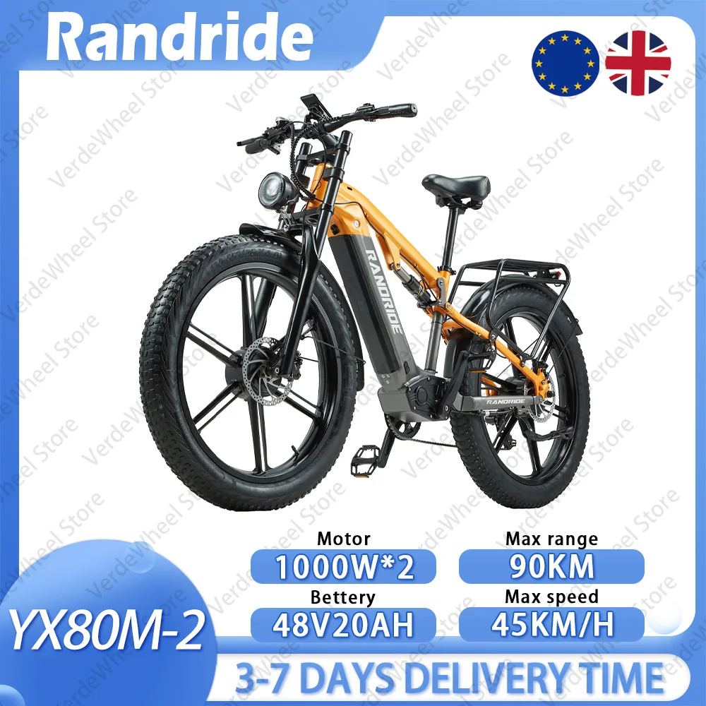 RANDRIDE YX80M-2 Vélo électrique à suspension intégrale 48V 20AH Batterie amovible Autonomie de 90 km Moteur 750W Pneus larges de 26 pouces Affichage intelligent Freins hydrauliques