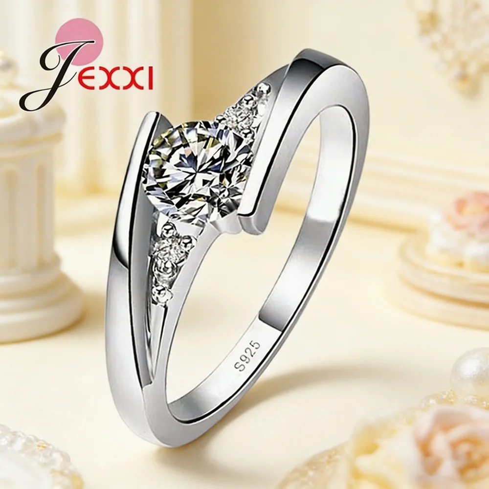 Women's 925 Silver Zircon Cocktail Ring, Elegant Design