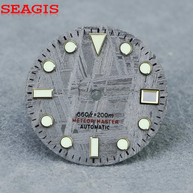 SEAGIS Natural Meteorite dial 28.5mm for NH35 Movement YM index blue/green lume No Logo