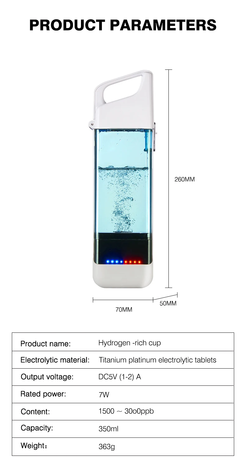 수소 발생기 워터 컵 필터 이온화 장치 제조기 수소가 풍부한 물 휴대용 슈퍼 항산화제 ORP 수소 병 350ml