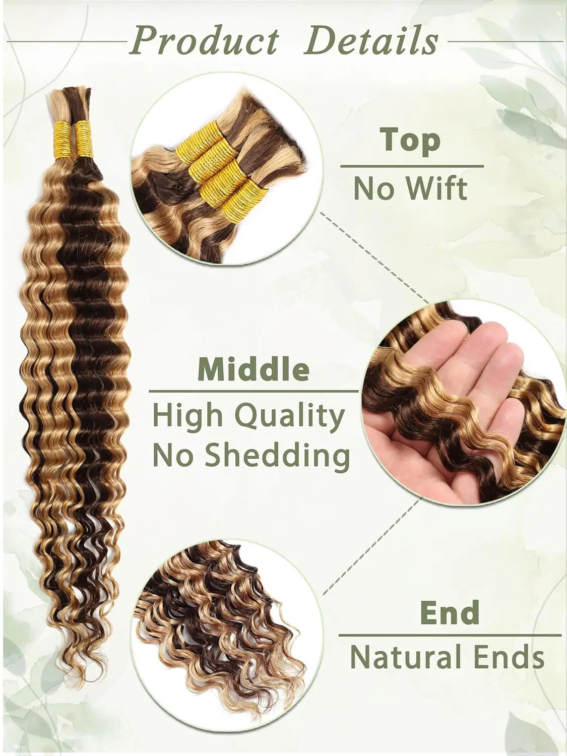 تسليط الضوء على 4/27 تجديل الشعر البشري بدون لحمة 28 بوصة مجعد موجة المياه العميقة الشعر البشري السائبة لضفائر بوهو الملونة الشوكولاته البني #2