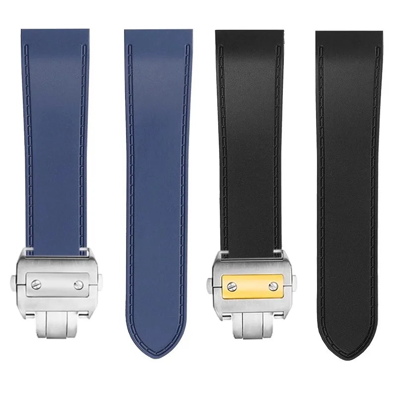 23mm 25m For Cartier santos100 Santos silicone rubber watch strap santos 100 Metal buckle watchband men Black blue soft bracelet