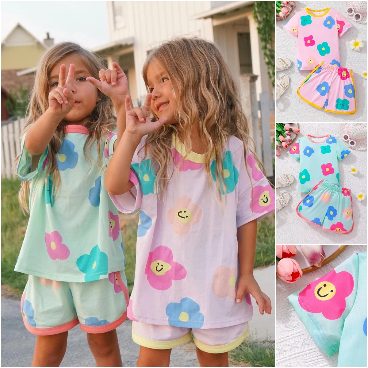 New Girl Set Kids Clothes Summer Tshirt + Shorts 2Pcs Cute Children Suit Floral Fashion Casual Girls Outfit 3 4 5 6 7 Years Old