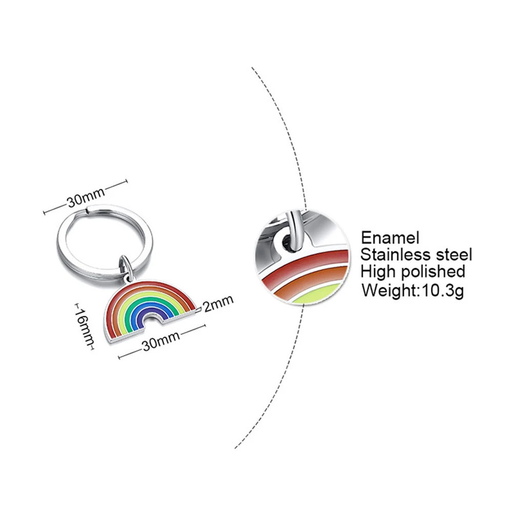 

Rainbow Pendant Keychain Stainless Steel Necklace Practical Keyring Epoxy Gift Holder Fade Resistant Durable Wear Valentines Day