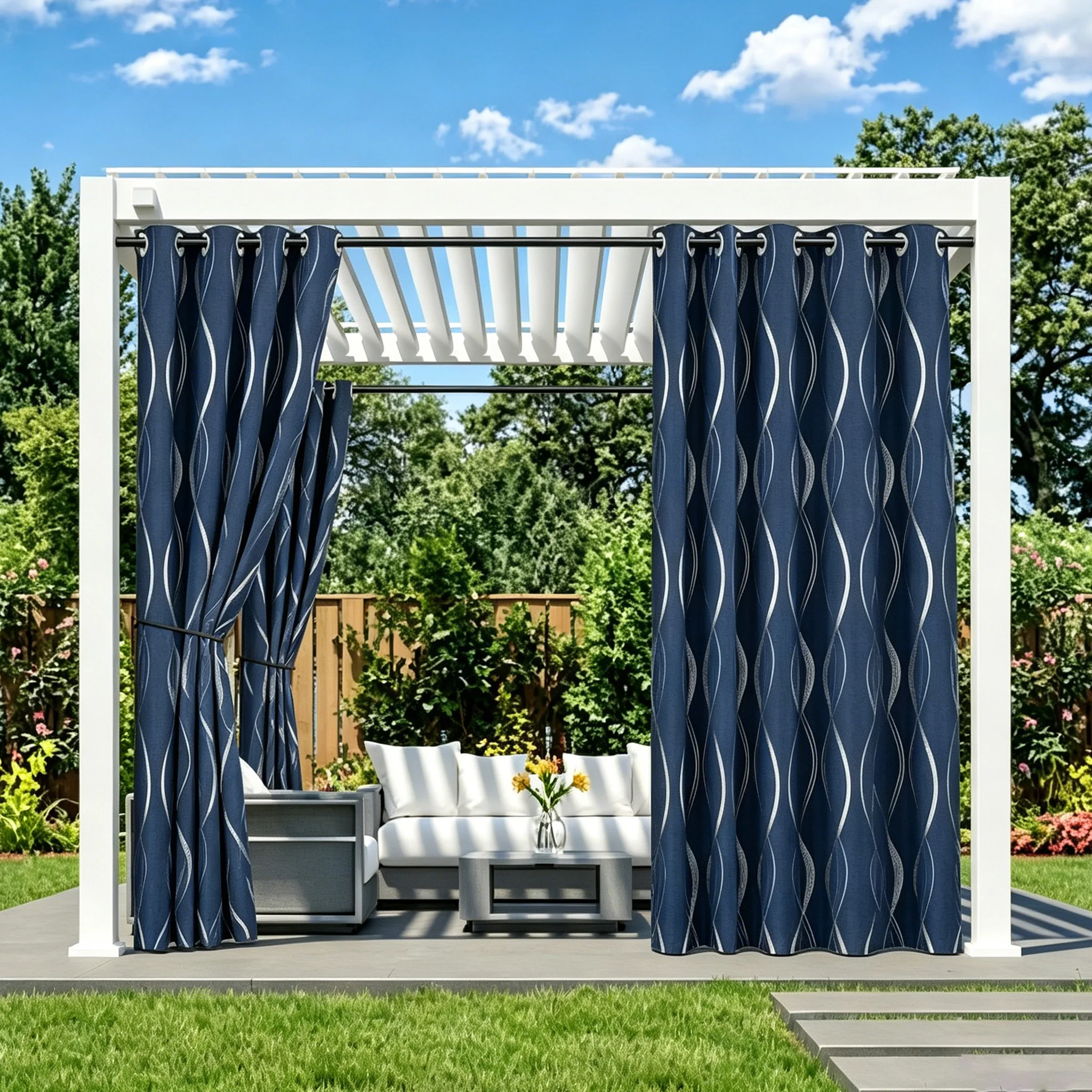 Partition Curtain Hot Silver Decoration UV Protection Geometry Curtain 100% Blackout Curtains For Patio, Garden, Porch, Gazebo Xma Privacy Screen & Room With Coated Lining For Home Decoration