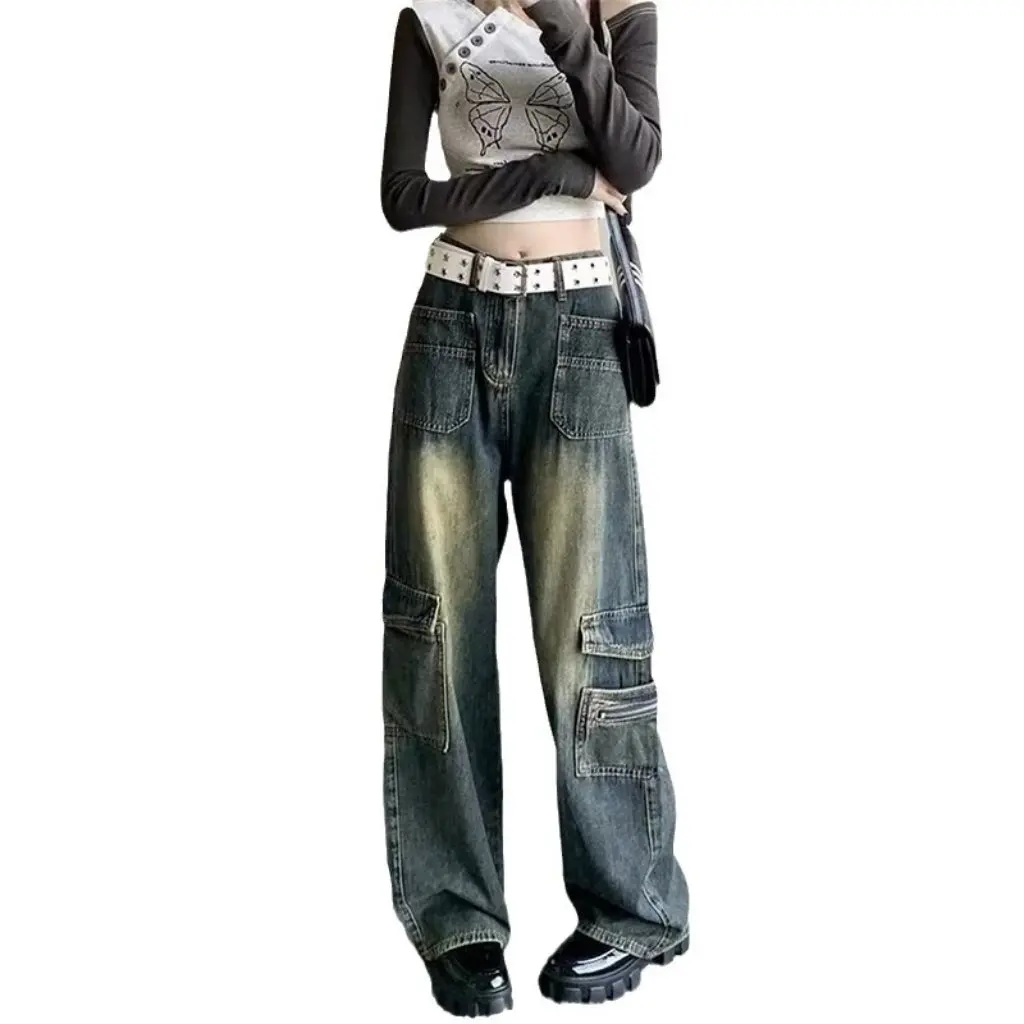 

Женские широкие джинсы больших размеров с высокой талией, зимние узкие свободные брюки грушевидной формы в стиле ретро, закрывающие бедра, длиной до пола