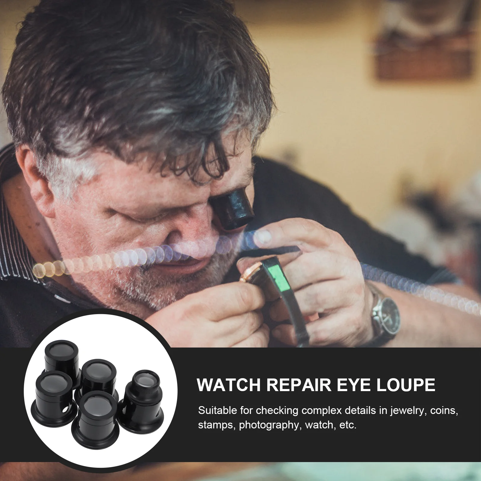 

5pcs Eye Mount Magnifier Set Portable Watch Repair Loupe For Jewelry Coin Inspection Tool Magnifiers For Watchmaker Repair