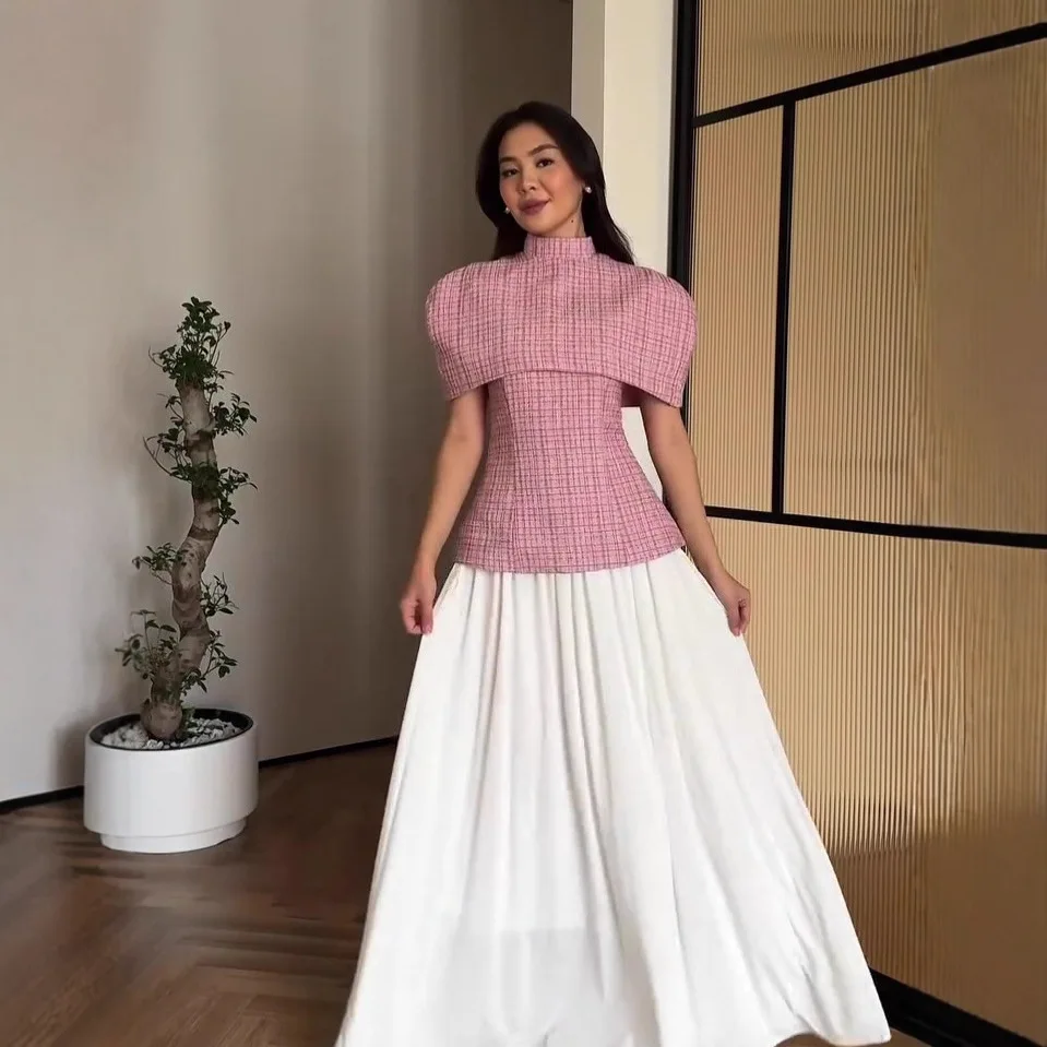 Eid Women Short Sleeve Top Long Skirt 2 Piece Set Ramadan Abaya Party Suits Muslim Jalabiya Morocco Office Lady Dubai Islam Arab 4