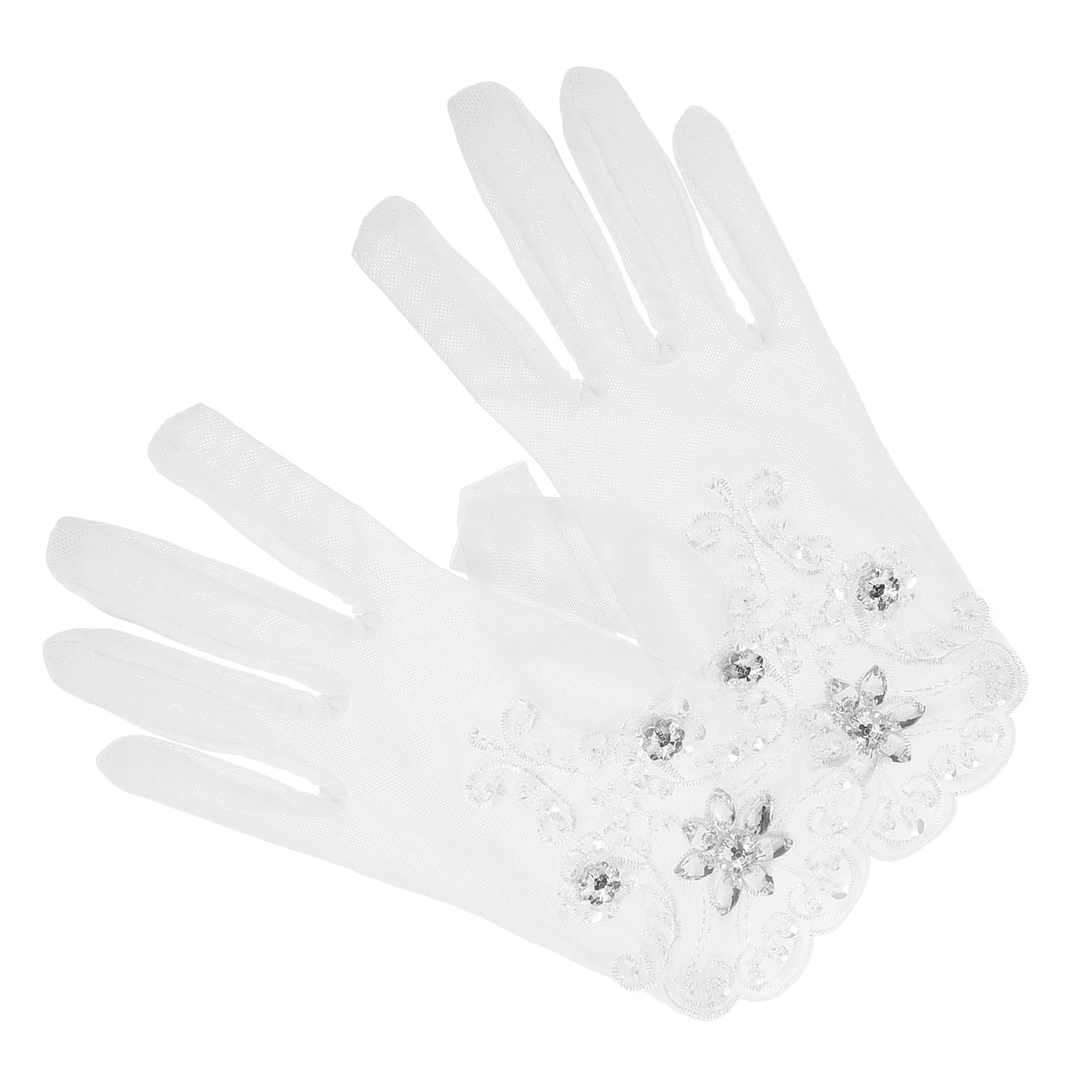 

Lace Gloves White Bridal Gloves Short Beaded Embroidery Wedding Detachable Sleeves Dresses Versatile Use H crafted