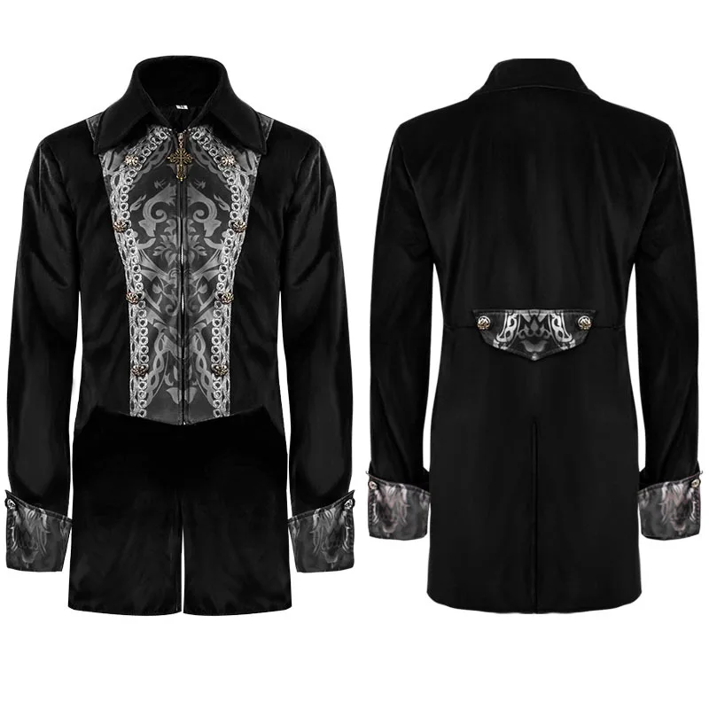 Jas Pria Gaya Goth Steampunk Victorian Kerah Tegak Model Nobleman Jaket Retro Eropa Abad Pertengahan Kostum Larp Viking Seragam