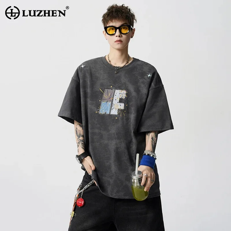 

LUZHEN 2025 новые модные свободные футболки с короткими рукавами и принтом, мужские оригинальные летние красивые повседневные мужские топы, одежда JY2124