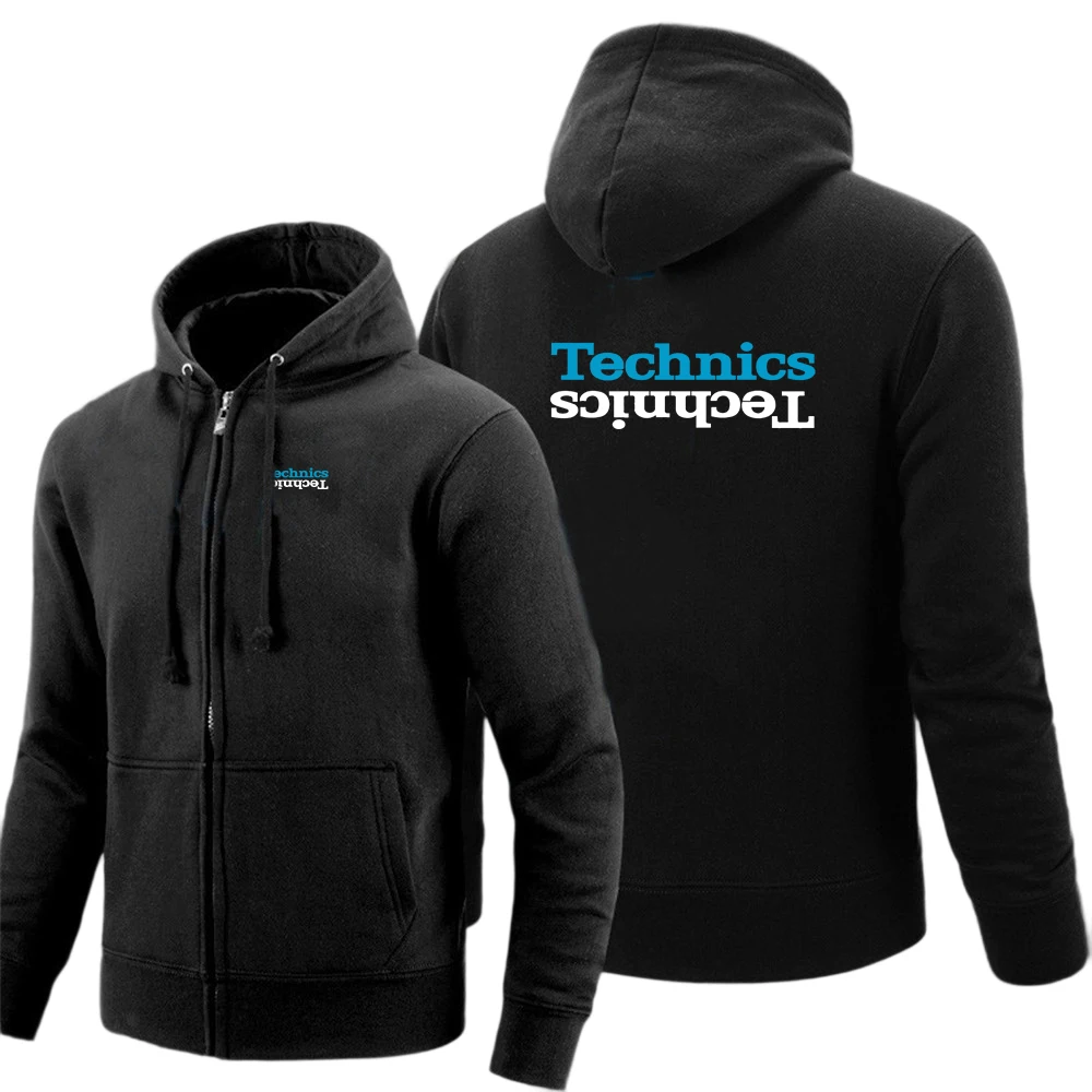 Technics Logo Dj Music Men's and Women's Solid Color Pocket Hoodies Sports Fitness Sweatshirts Fashionable Casual Pullovers