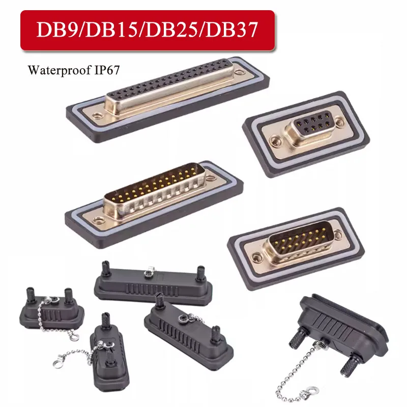 Waterproof DB 9 15 25 37 Pin Female Socket D-SUB DB9 DB15 DB25 DB37 Connector Dust Cover IP67 Serial Port Straight Pin Connector