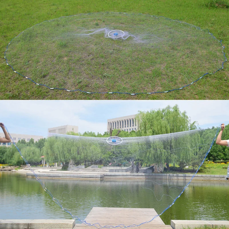 Lawaia Handgewebtes Fischernetz mit Aluminiumringen, Monofilament-Landungsnetz, Eisengewicht, Amerikanisches Angelzubehör – Detail 6