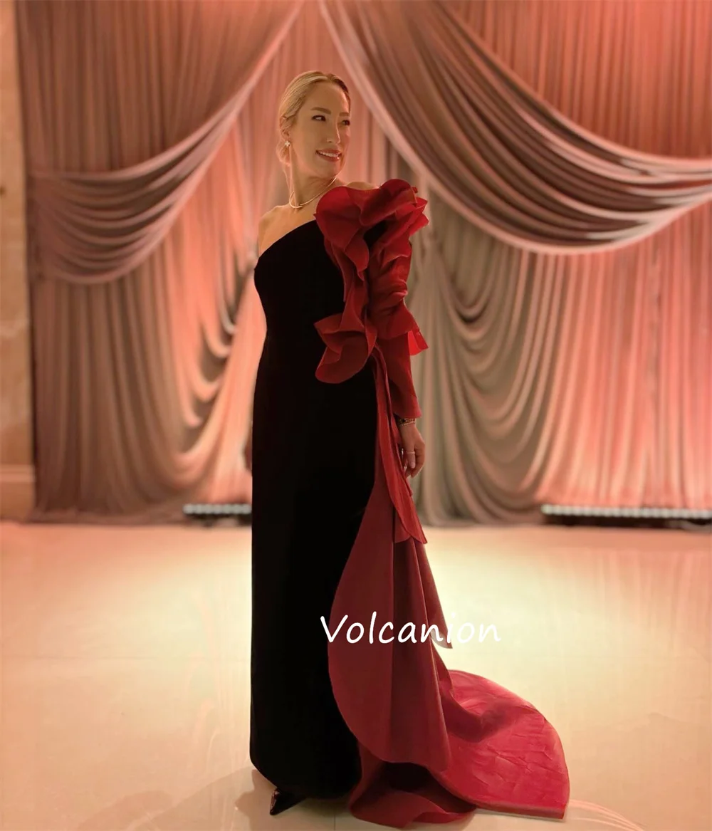 Customized Sparkle Jersey Pleat Ruffle Straight One-shoulder Long Bespoke Occasion Prom Dresses Sizes Available