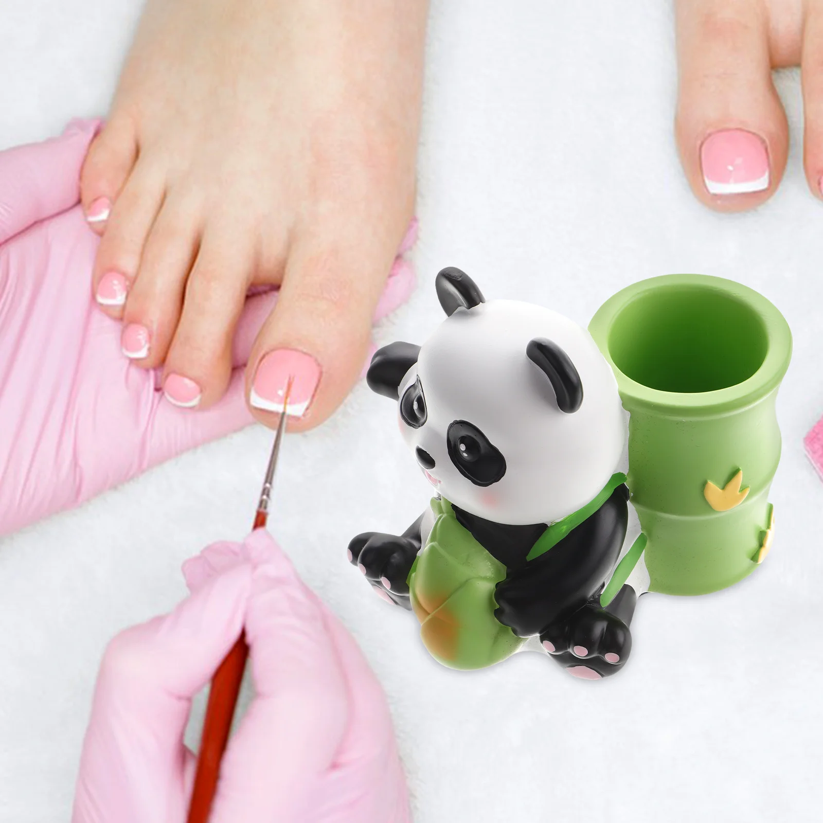 

Панда, бамбуковый органайзер для хранения сверл для ногтей, цилиндрическая коробка, милое украшение для рабочего стола, аксессуары для магазина ногтей, хранение кистей для макияжа