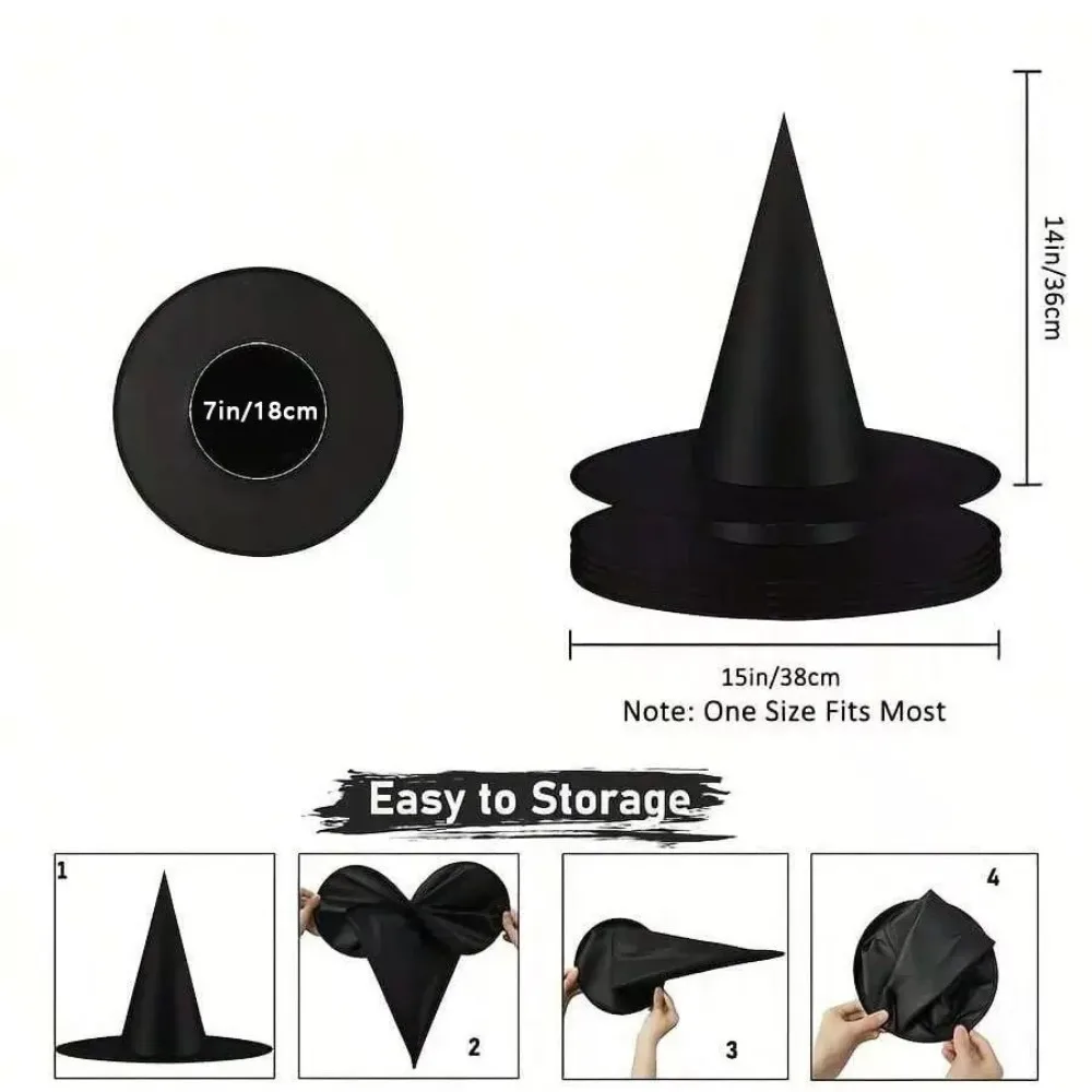Halloween Wizard Hat Party Children Adult Black Pointed Oxford Cloth Magician Hat Witch Hat Masquerade Ball Party Dressing TMZ