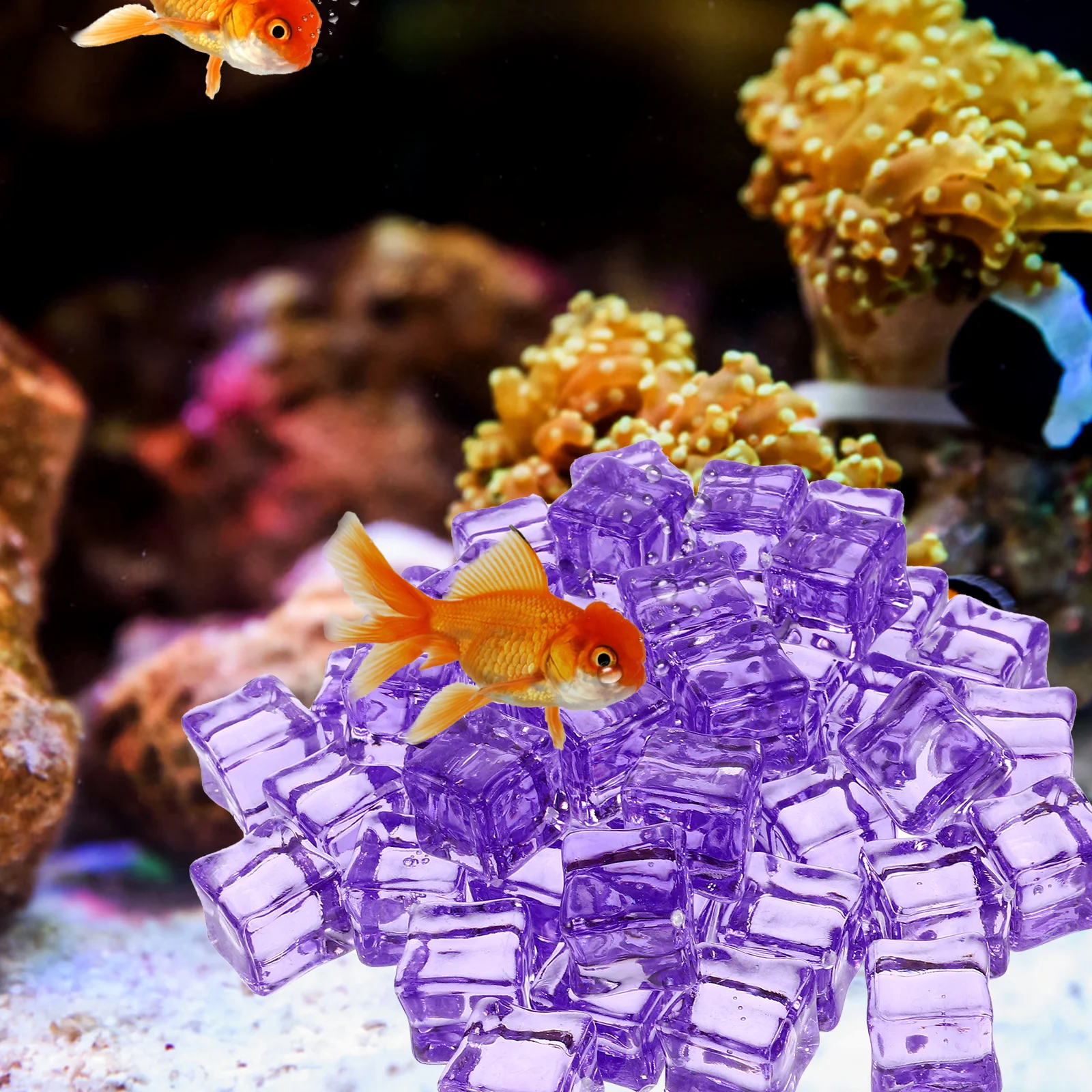 

50 Pcs Pink Square Plastic Ice Cubes Reusable Fake Blocks for Fish Tank Decor Photography Props Crystal Stones Simulated Ice
