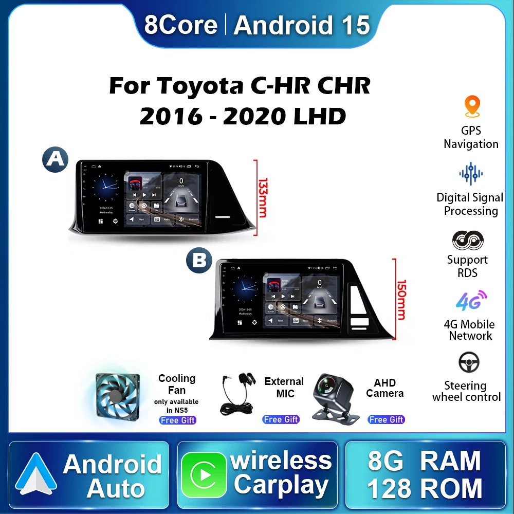Wireless Carplay Car Radio For Toyota C-HR CHR 2016 - 2020 LHD Android 15 Autoradio Stereo GPS Navigation Multimedia VideoPlayer