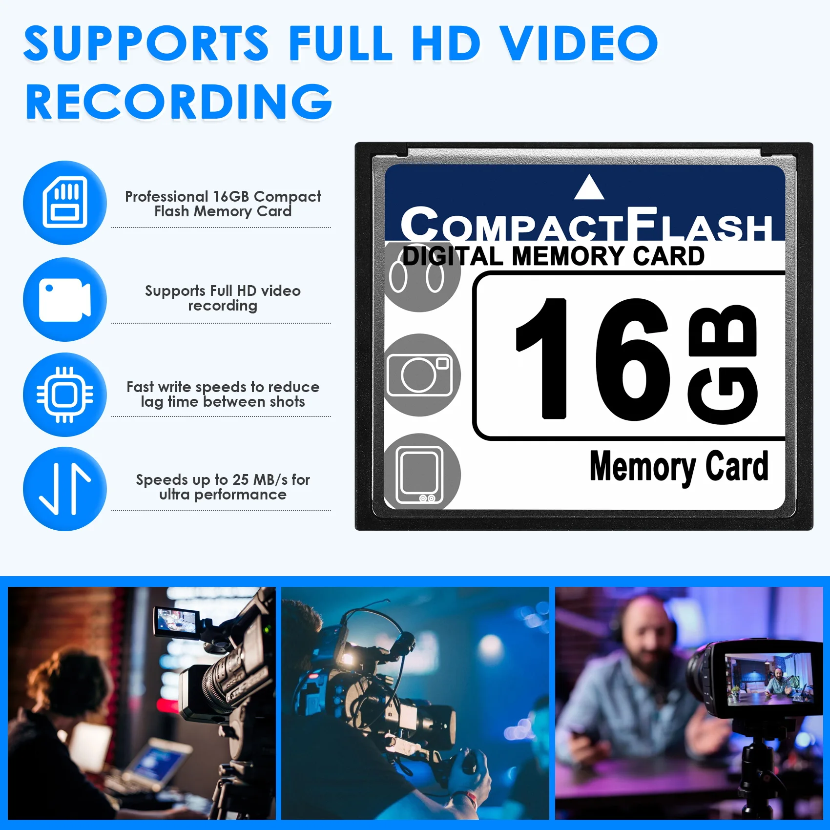 SCLS Professional 16GB 컴팩트 플래시 메모리 카드(화이트&블루)