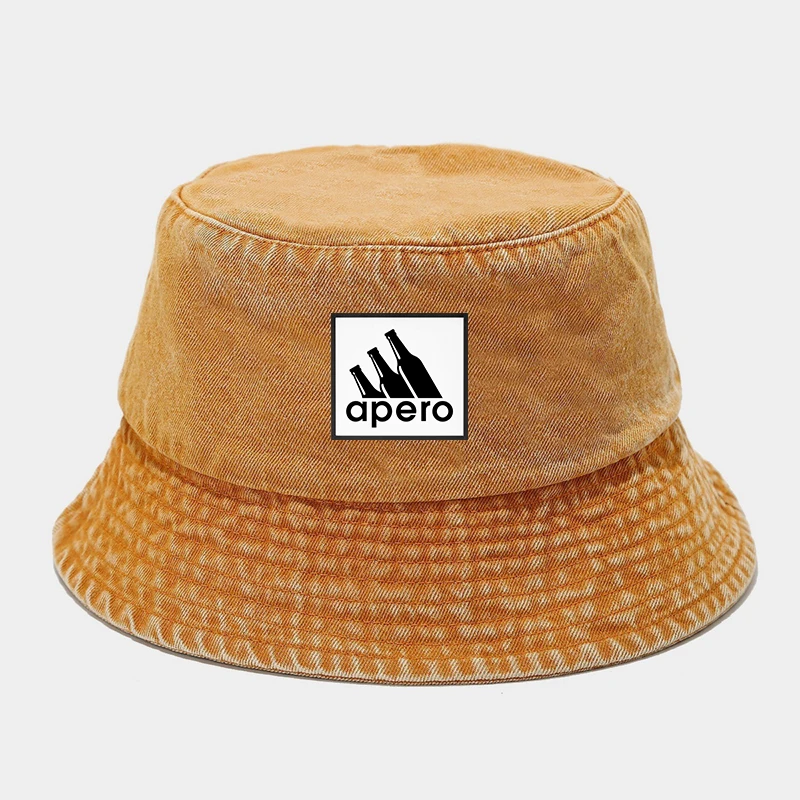 Apero Print Washed Denim Bucket Hat Women Men Daily Sports Panama Hat Adult Casual Outdoor Travel Sun Beach Fisherman Caps - view 2