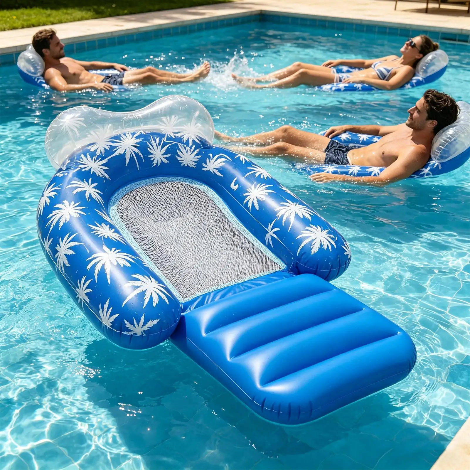 

Inflatable Float Water Lounger with Leg Rest Pool Raft for Beach Lake Sunbathing Garden Backyard Party River Outdoor