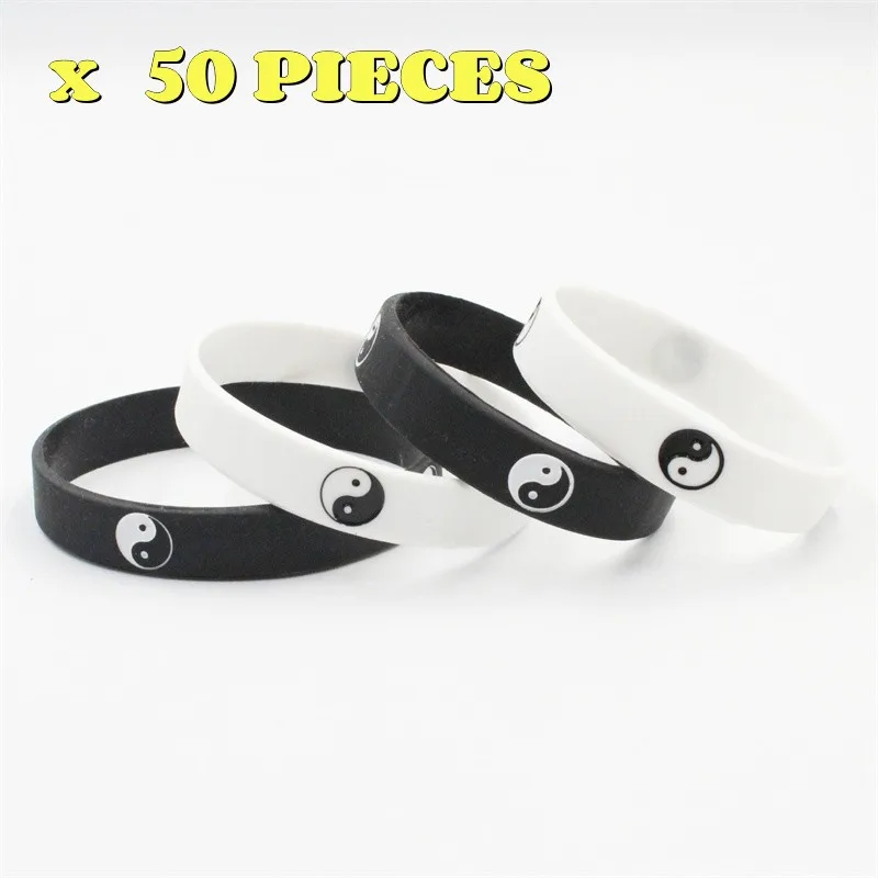 

50 Pieces Tai Chi Silicone Wristband Black White Color Sports Rubber Silicone Bracelets Bangles Fashion Jewelry Gifts