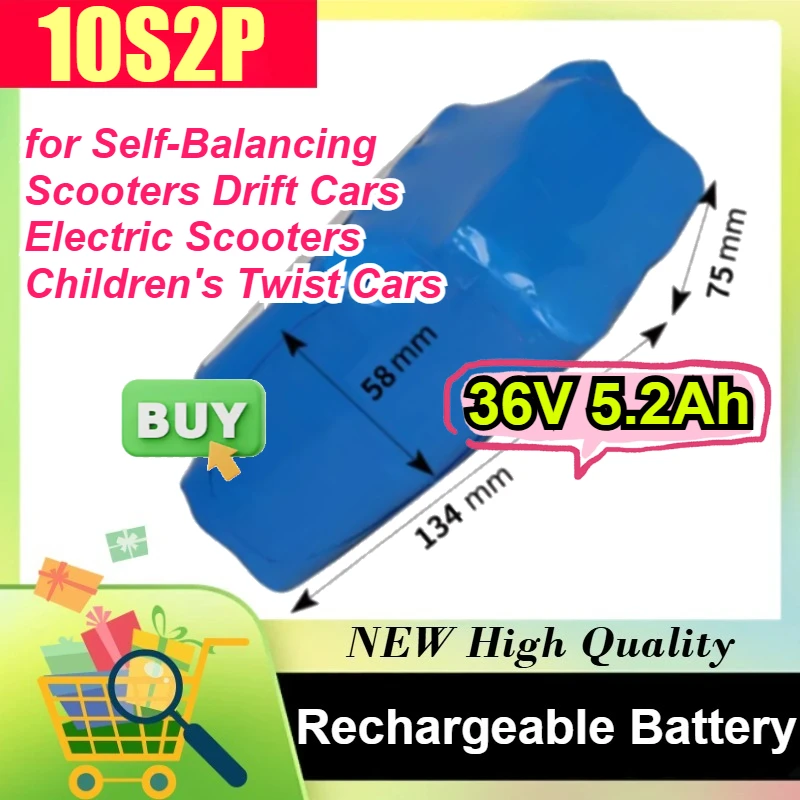 

36V 5.2Ah 10S2P Rechargeable Lithium Battery Pack for Self-Balancing Scooters Drift Cars Electric Scooters Children's Twist Cars