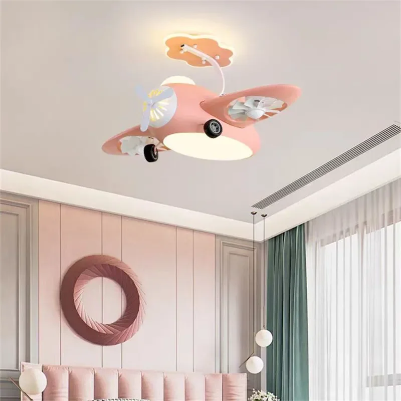

Eye Protection Girl Room Decor Cute Pink Lamp with Fan Airplane Ceiling Fan with Lamp Creative Electric Fan Bedroom Lighting