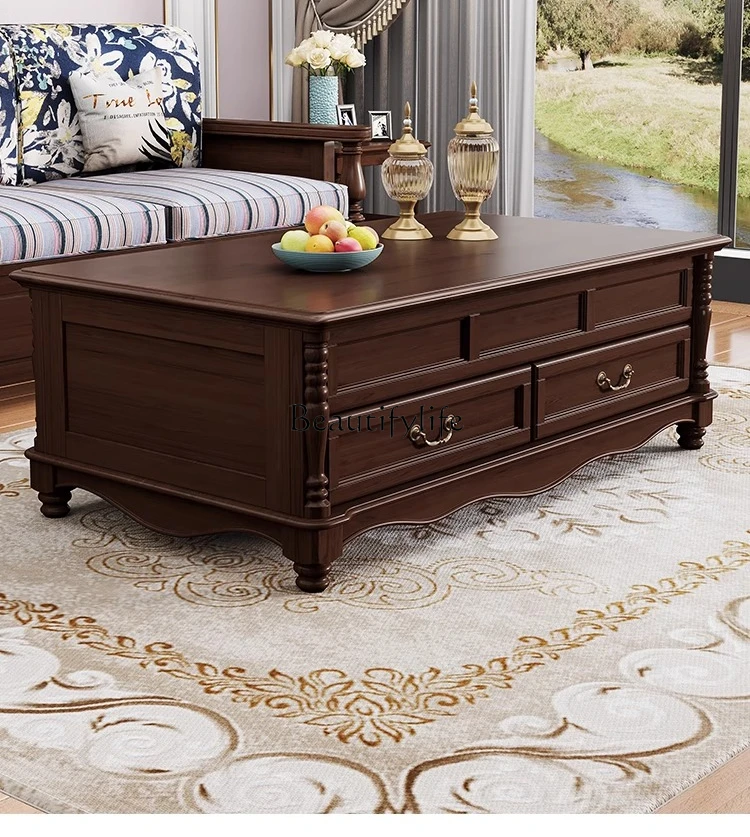 

American all-solid wood TV cabinet, simple and modern Nordic multi-functional lifting small tea table