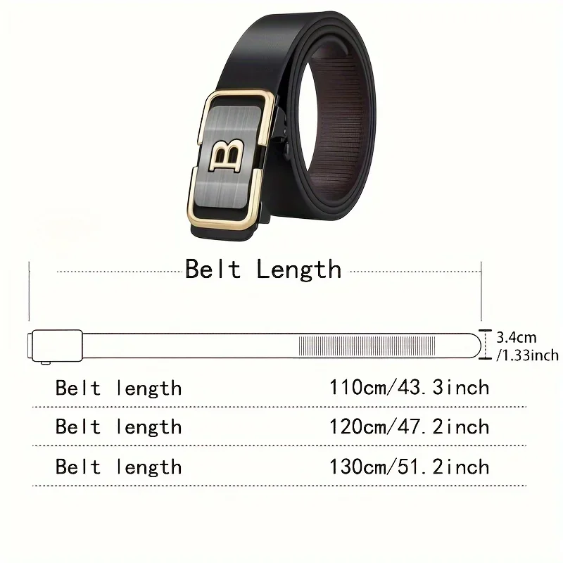 New Men's Belt Toothless Automatic Buckle Belt Alloy Letter Button for Business Fashion High Quality Men'S Belt