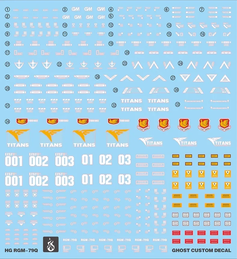Water Slide Decals for HGUC 1/144 RGM-79Q GM Quel TITANS High Definition Fluorescent Stickers Assembly Model DIY Parts
