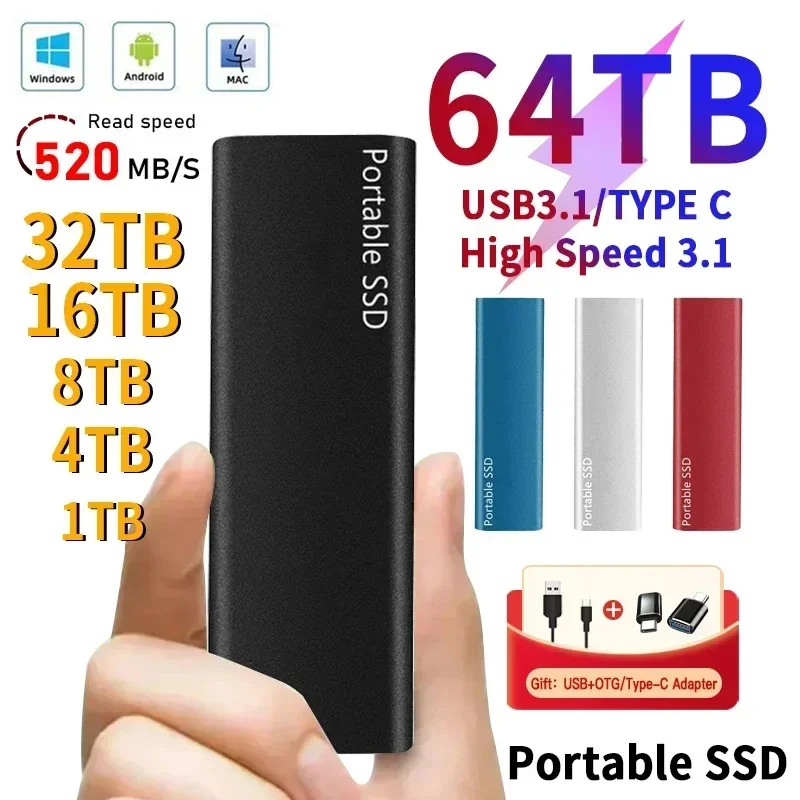 

Original Portable SSD 1TB External Hard Drive 2TB Solid State Hard Disk USB 3.1 Ssd Drive for Laptop/Desktop/Mac/phones