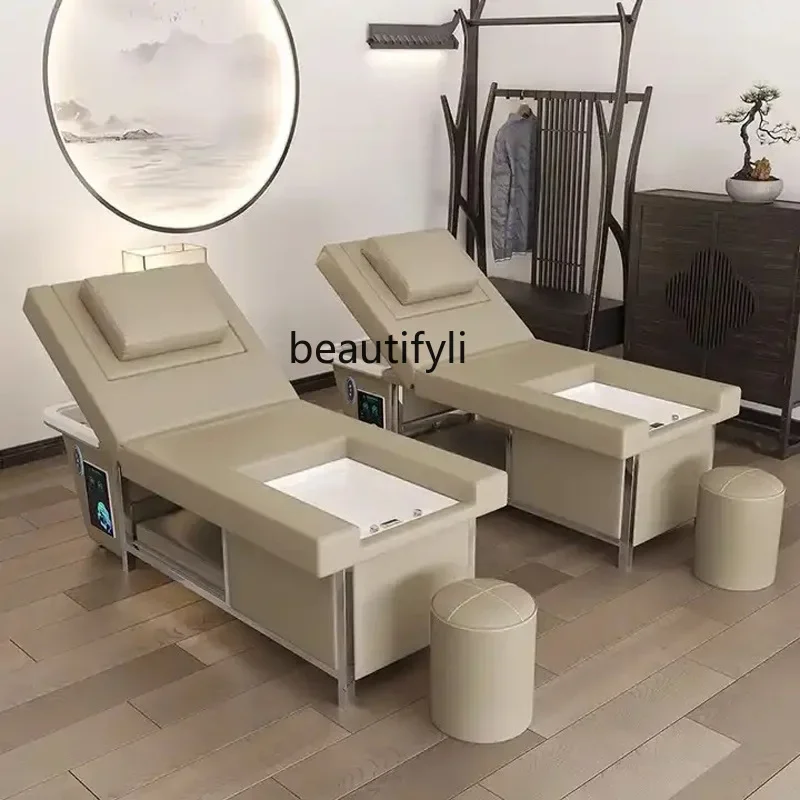 Cama de masaje de elevación eléctrica, Spa, salón de belleza, cabezal de masaje, baño de pies, cama integrada, circulación de agua, fumigación