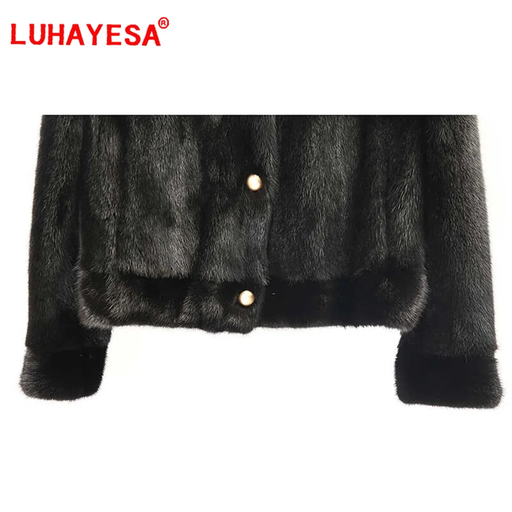 LUHAYESA-Chaqueta de piel de visón de lujo para mujer, ropa de piel de visón auténtica de alta calidad, color negro, novedad de 2024