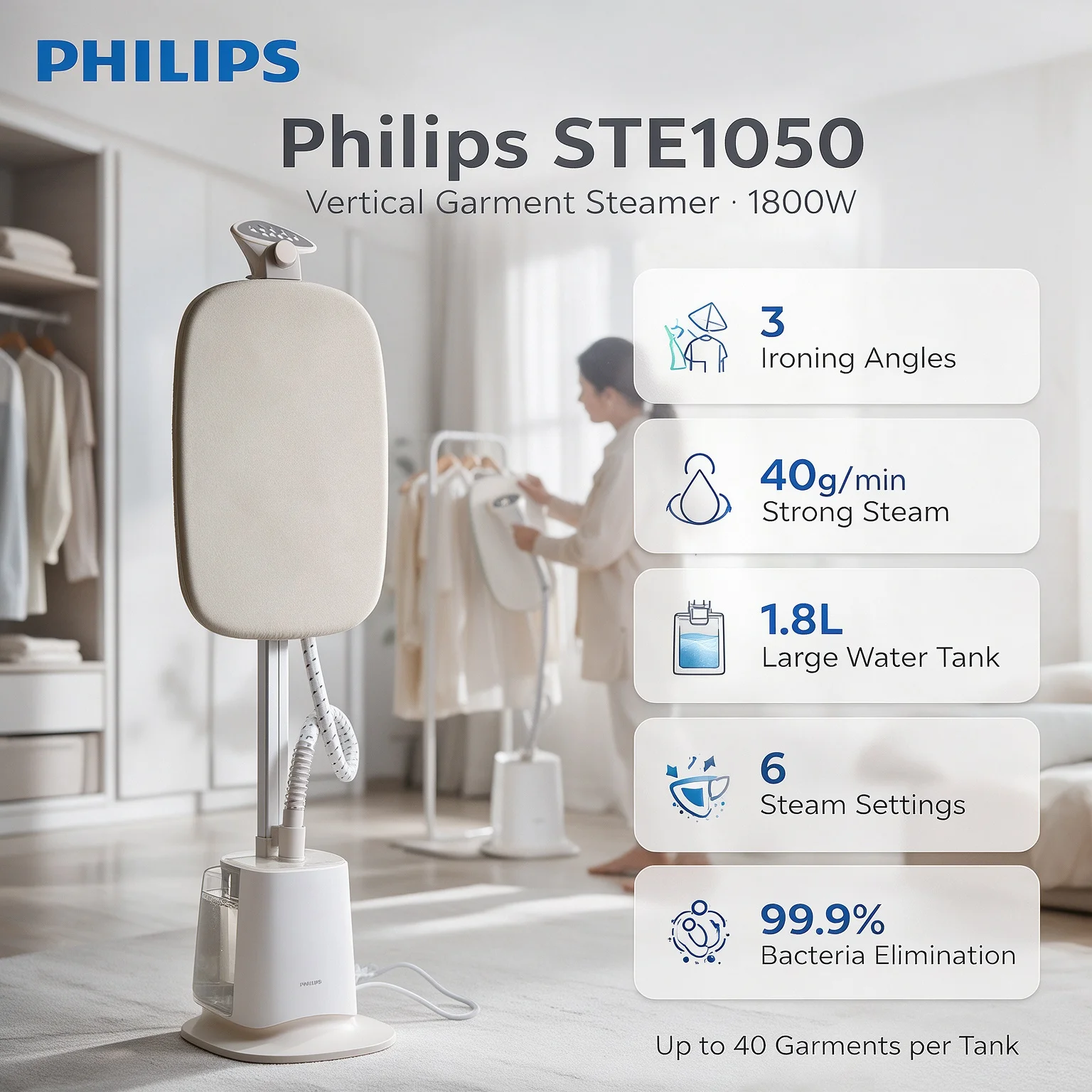 Philips Steam Ironing Machine Portable Clothes Wrinkle Remover 1800W 220V Powerful Fast Heating Household Fabric Steam Iron
