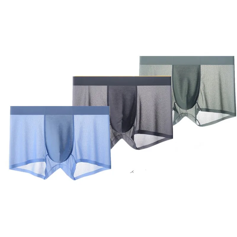 BOWEYLUN جديد الحرير الجليد العسل فقاعة شبكة سلس ملابس داخلية للرجال بلون تنفس سراويل بوكسر للرجال