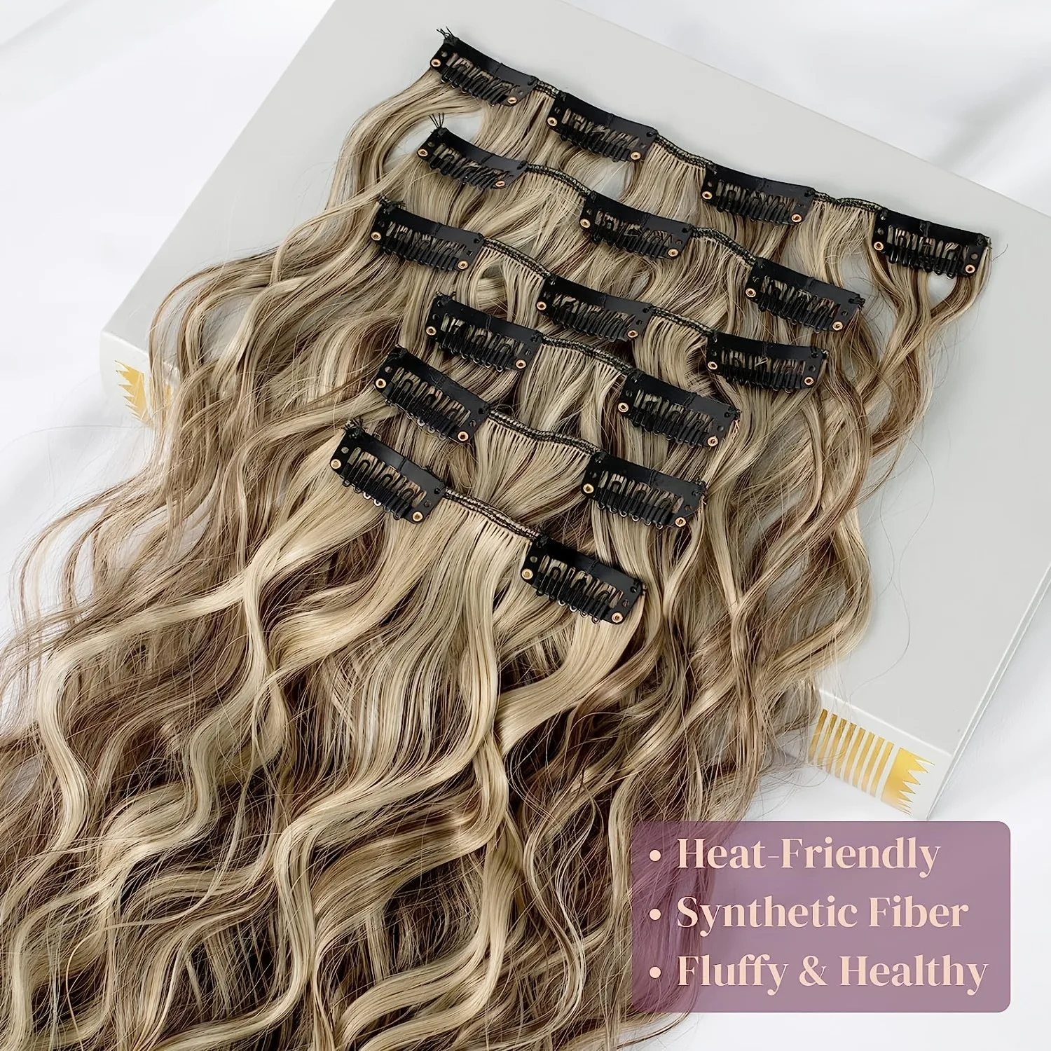 Clip-in hairextensions, 22 inch lange losse golvende hairextensions, onzichtbaar natuurlijk zacht voor dames bruin met highlights