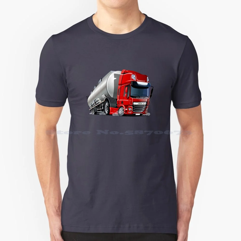 Cartoon Semi Tanker Truck T Shirt 100% Cotton Tee Cartoon Tanker Commercial Lorry Transportation Driving Equipment Freight