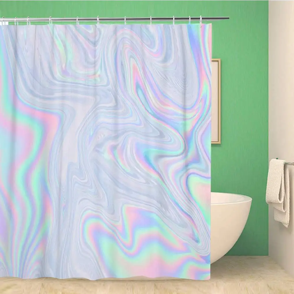 Bathroom Shower Curtain Holographic Abstract In Pastel Neon Color for Your Modern Polyester Fabric 72x78 Inches Waterproof Decor