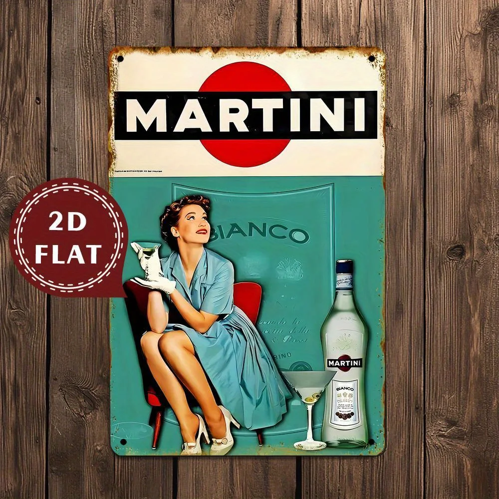 Vintage Martini Bianco Metal Sign - Retro Wall Art with Classic Curl, Waterproof,Dustproof, for Home Bar, Weddings, Birth