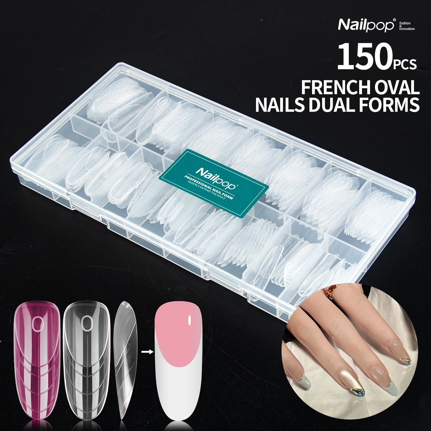 Nailpop 150 قطعة قوالب أظافر مزدوجة الشكل 15 حجم قوالب بناء سريعة فرنسية وردية قابلة لإعادة الاستخدام مسمار علوي بولي تمديد جل تمديد #1