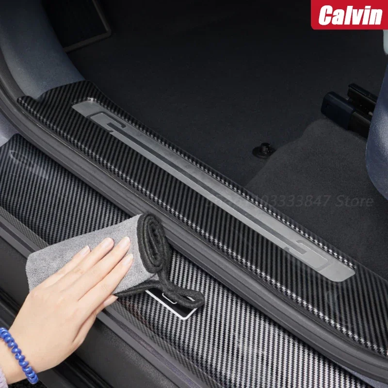 

For BYD Equation Leopard 5 Door Threshold Protection Sticker Carbon Fiber Patterned Interior Refit Parts Decorate Accessories