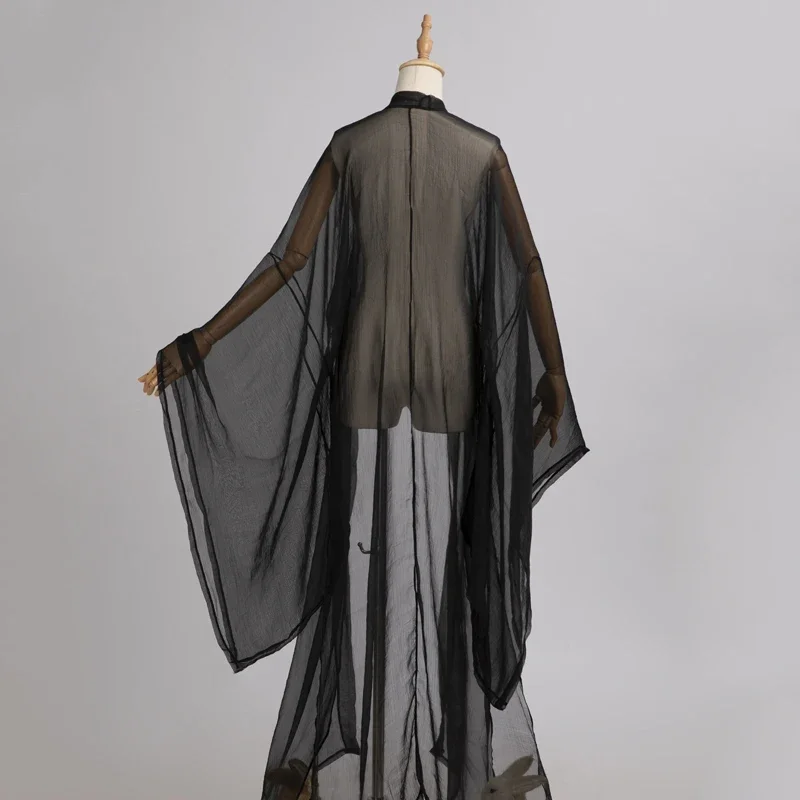 

Chiffon Black Hanfu Cloak Fairy Cardigan Chinese Traditional Clothes Hanfu Coat Wide Sleeves Men Women Festival Wear DNV16364