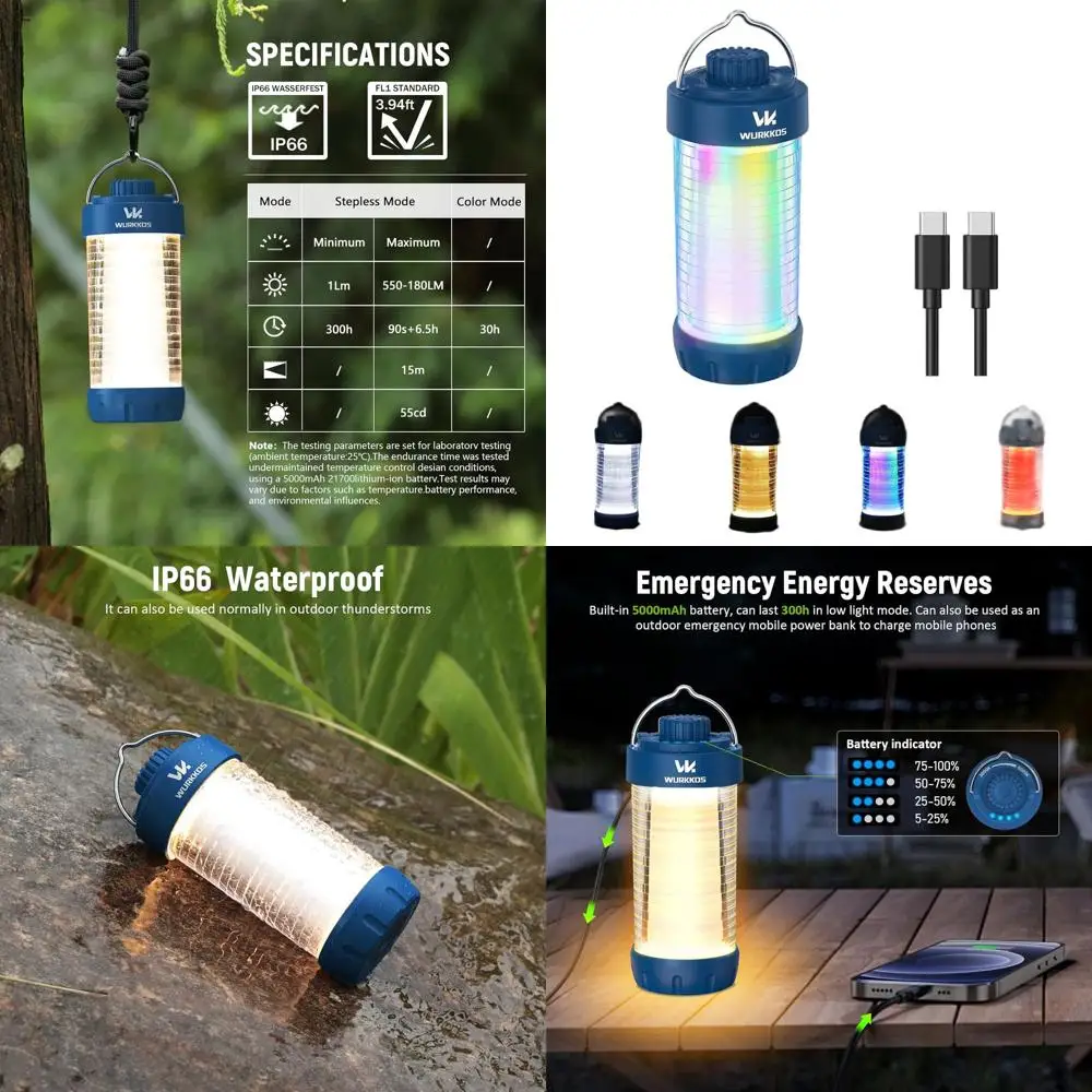 

Rechargeable 550LM LED Lantern with Magnet Base, RGB Lights, 300H Runtime, Waterproof Tent Light for Camping, Emergencies, and P